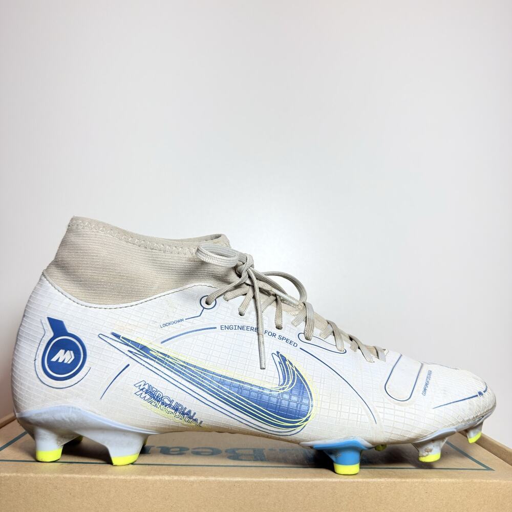 Nike Mercurial Superfly 8 Academy MG Men's Soccer Cleats White Blue Size 9.5